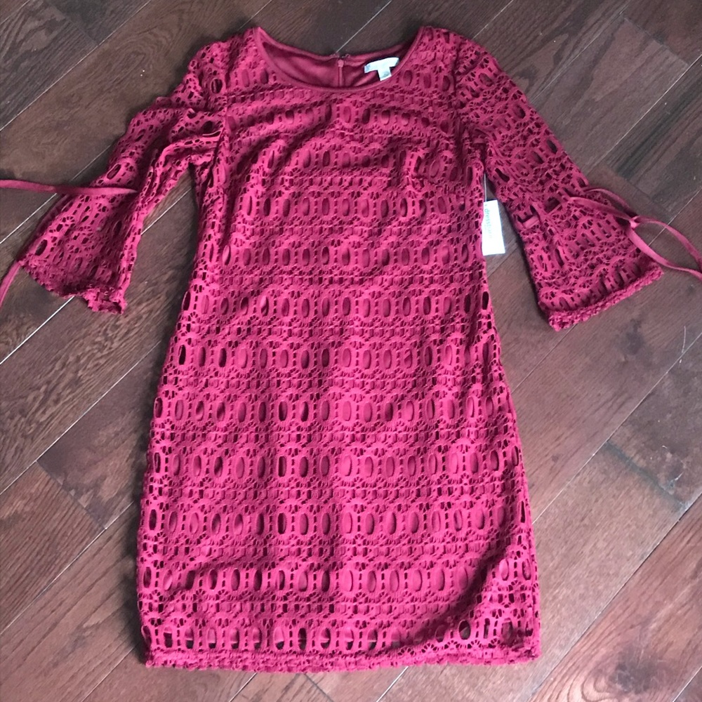 DressBarn Maroon Eyelet 3/4 sleeve Dress Size 4P